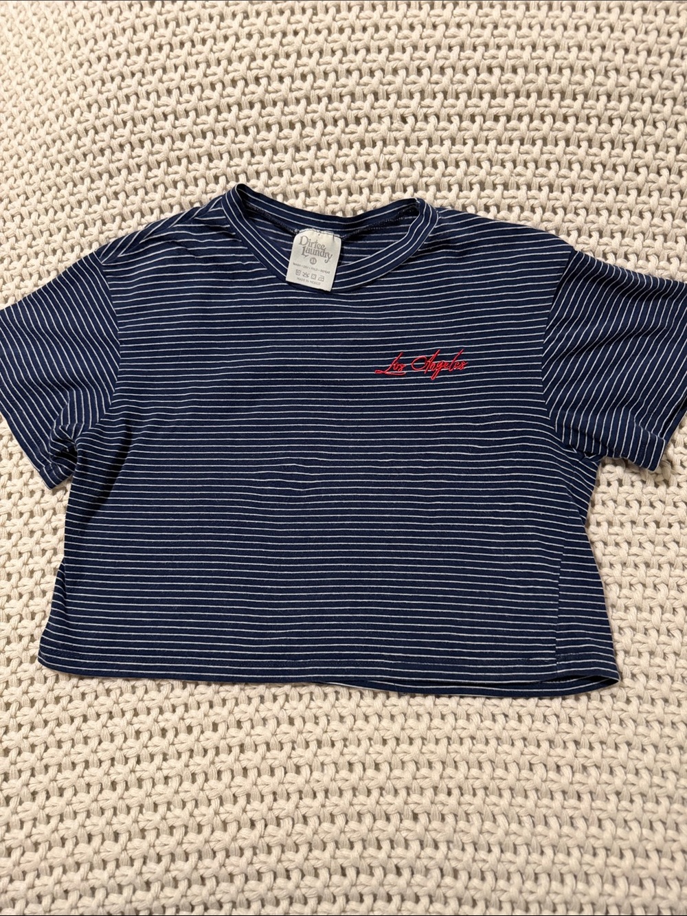Dirtee Laundry Navy Striped "Los Angeles" Embroidered Crop Top - size XS